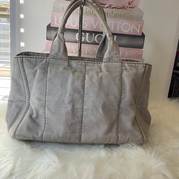 Authentic Prada Medium Canapa Logo Denim Tote bag - Picture 4 of 15